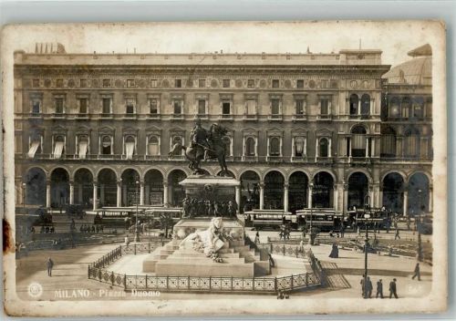 Milano 1914 Denkmal Reiterstandbild Straßenbahn Piazza Duomo