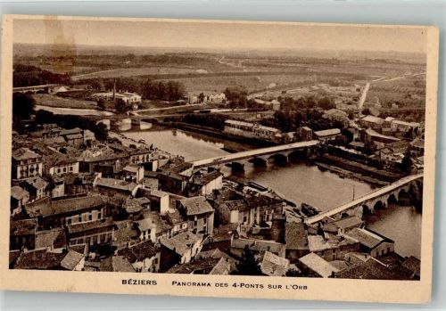 Beziers 1938 Panorama des 4-Ponts sur l´Orb