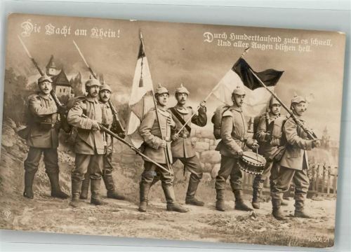 1914 Landser in Uniform mit Schwarz-Weiß-Roten Flaggen Die Wacht am Rhein! NPG 13890/21