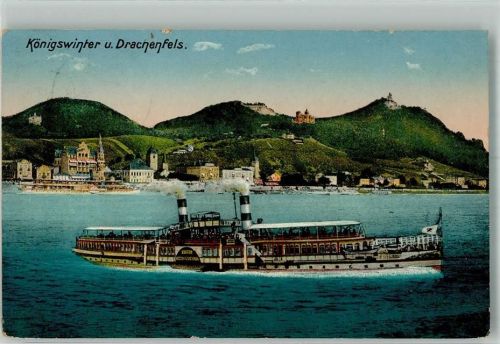 Königswinter 1913 Raddampfer unterhalb vom Drachenfels Verlag Zieher, Ottmar