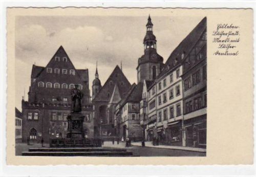 Lutherstadt Eisleben Eisleben mit Markt und Lutherdenkmal gelaufen von 1941. Gute Erhaltung.