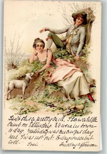 1903 Liebespaar mit einem Schaf Serie 1136 Osterfreuden