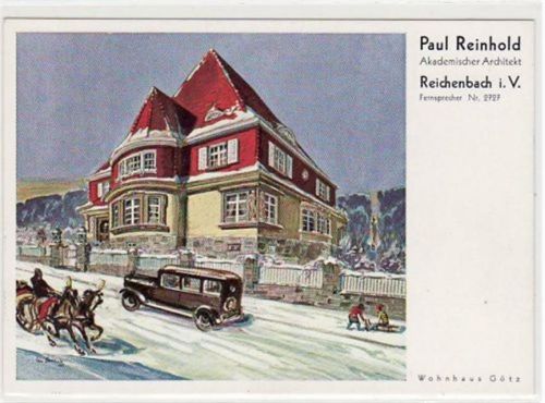 Reichenbach Reichenbach, Künstlerkarte mit Wohnhaus Götz. ungelaufen keine Anschriftszeilen Rückseite. Gute Erhaltung.