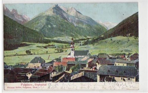 Fulpmes Fulpmes im Stubaital, Reliefkarte mit Teilansicht gelaufen von ca. 1900. Leicht fleckig, sonst gut erhalten
