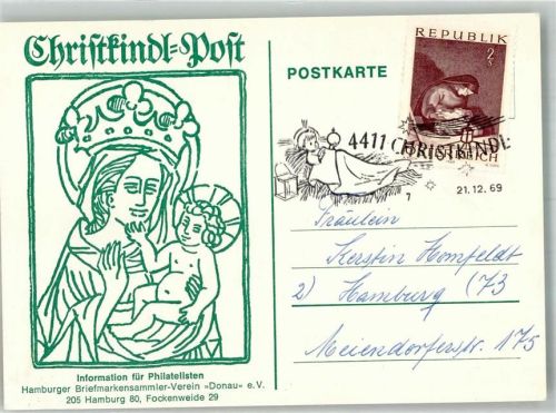 Hamburg Christkindl-Post Briefmarkensammler-Verein Donau