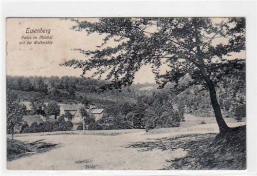 Eisenberg i. Thür. mit Partie an der Walkmühle im Mühltal gelaufen von 1934 kleiner Riß am Rand unten links, kleiner Knick unten rechts, leicht stockfleckig, sonst gut erhalten.