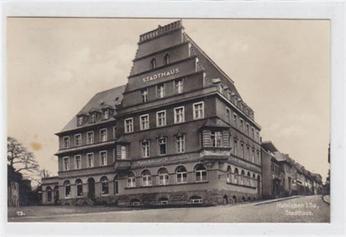 Hainichen. Stadthaus Sparkasse Stadtbank gelaufen am 06.11.1928 kleiner bräunlicher Fleck Vorderseite links, leichter Bug am Rand oben, sonst gut erhalten.