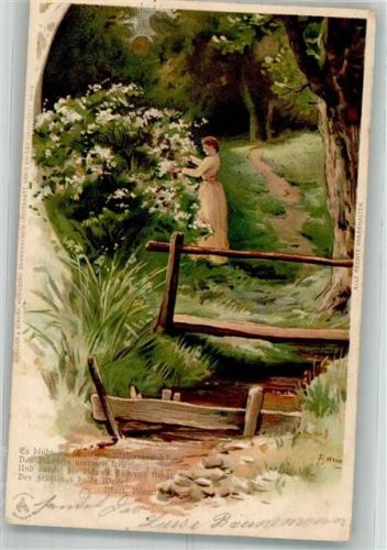 1900 Junge Frau in Frühlingslandschaft Sonnenschein-Postkarte Serie XIV No. 99115