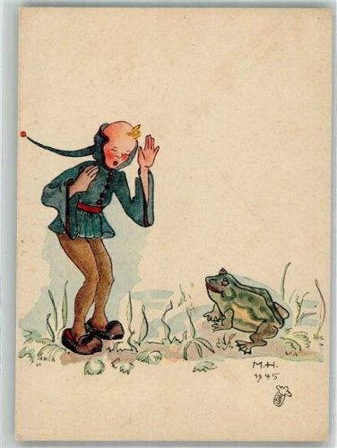 1945 sign. Händel, Marianne Kobold mit einem Frosch