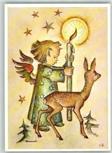 Weihnachten Kleiner Engel mit Kerze und Reh Verlag Josef Müller Nr. 14126