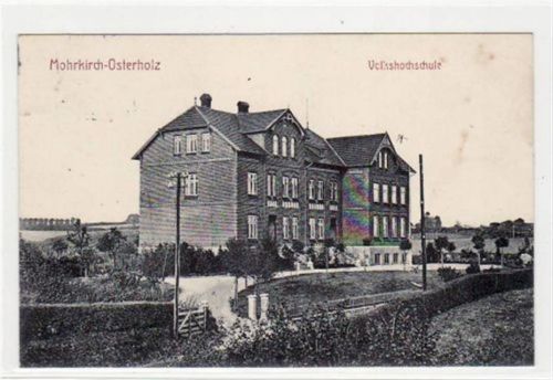 Mohrkirch - Osterholz mit Volkshochschule gelaufen, 1914. Leichter Stempeldurchdruck, leicht stockfleckig, sonst gut erhalten