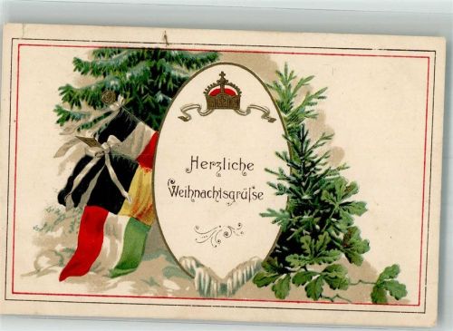 1915 Weihnachten Waffenbrüder Fahnen Deutschland Österreich Ungarn S.V.D. Nr. 3032 Feldpostexped. d. 18. Inf. Div. 18.