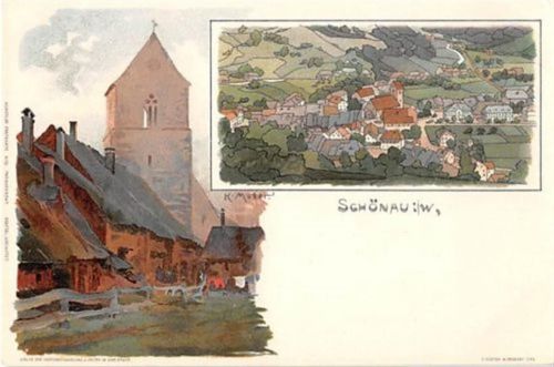 Künstlerkarte (sign. K. Mutter) Schönau im Wiesental. Kirche ungelaufen Gute Erhaltung.