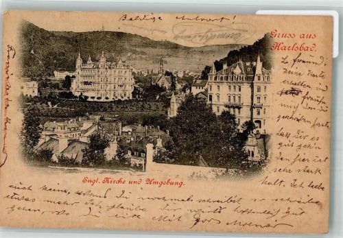 Karlovy Vary 1909 Englische Kirche und Umgebung