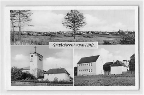 Großohrenbronn in Mittelfranken mit Kirche gelaufen. Leichter Schrift- und Stempeldurchdruck, sonst gut erhalten