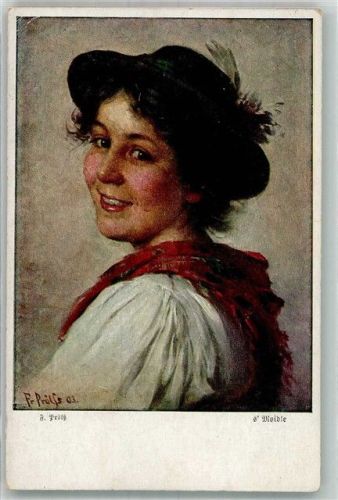 sign. Prölß F. s`Moidle Tracht Münchner Kunst Nr. 3102 Frau Künstlerkarte 1920 Gebrauchsspuren