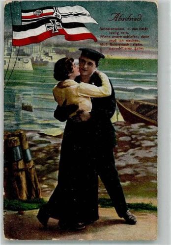 1916 Matrose in Uniorm verabschiedet sich unter der Reichskriegsflagge von seiner Liebsten R. & K.L. Serie 2721/5 Feldpost WK I Rostock