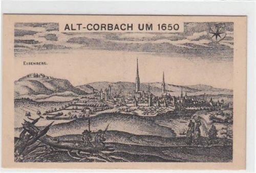 Alt - Korbach um 1650, Federzeichnung. Gesamtansicht mit Eisenberg ungelaufen Gute Erhaltung.