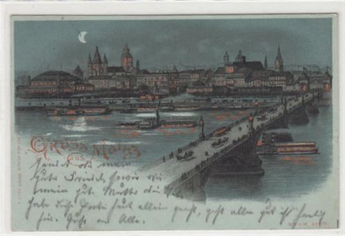 Mainz Mainz, Mondscheinlithographie. gelaufen, 1899. Leicht bügig, leichte Stempelspuren, sonst gut erhalten