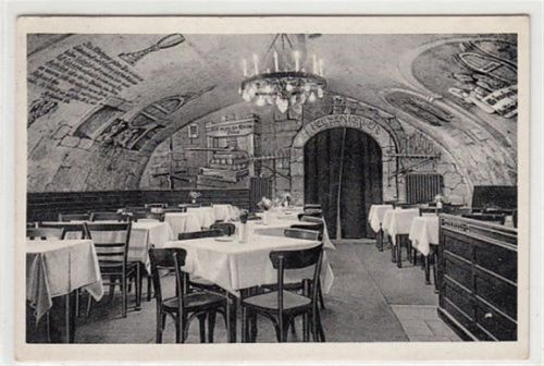 Rüdesheim. Innenansicht vom Gasthaus zum Felsenkeller gelaufen, 1935. Leichter Schrift- und Stempeldurchdruck, sonst gut erhalten