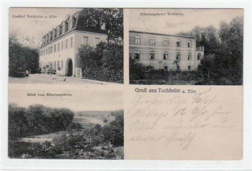 Tochheim a.d. Elbe mit Gasthof, Erholungsheim und Blick vom Erholungsheim gelaufen von 1906. Gute Erhaltung.