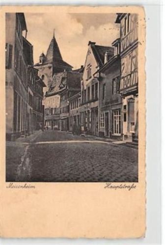 Meisenheim Meisenheim am Glan. Hauptstraße gelaufen. Marke beschädigt. Vorder- und Rückseite leicht fleckig, sonst gut erhalten