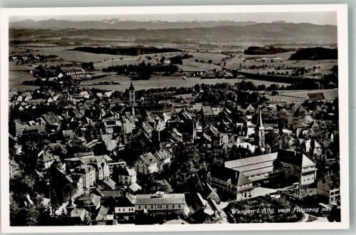 Wangen 1938 Fliegeraufnahme des Ortes mit Kirche St. Martin und Alpenpanorama