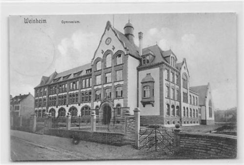 Weinheim Weinheim. Gymnasium gelaufen. Leicht fleckig, leichter Stempeldurchdruck, sonst gut erhalten