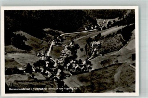 Oberwarmensteinach 1937 Fliegeraufnahme des Ortes mit Pfarrkirche St. Laurentius