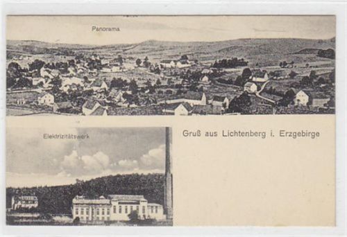 Lichtenberg im Erzgebirge. Panorama Elektrizitätswerk gelaufen am 29.05.1928. Gute Erhaltung.