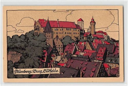 Steindruck Nürnberg. Südseite der Burg ungelaufen Gute Erhaltung.