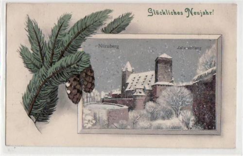 Nürnberg, Glückliches Neujahr! mit Kaiserstallung im Winter gelaufen von 1911. Gute Erhaltung.