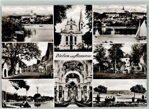 86911 W8918 Dießen a. Ammersee Foto AK Kirche MS Segelschiffe
