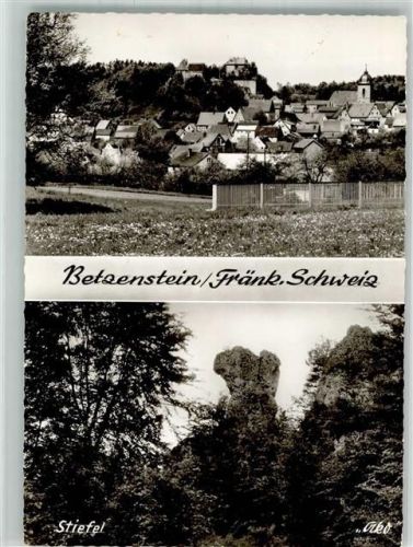 Betzenstein Panorama des Ortes mit Ev. Kirche und Felsen Stiefel Fotograf Kohlbauer