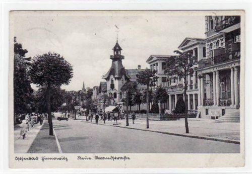 Zinnowitz Ostseebad Zinnowitz mit neuer Strandstraße gelaufen 1937. Leichter Stempeldurchdruck. Vorder- und Rückseite leicht fleckig, sonst gut erhalten.