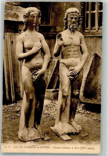 Rouen Statur von Adam u. Eva Cathedrale Skulptur (Erotik) 1912