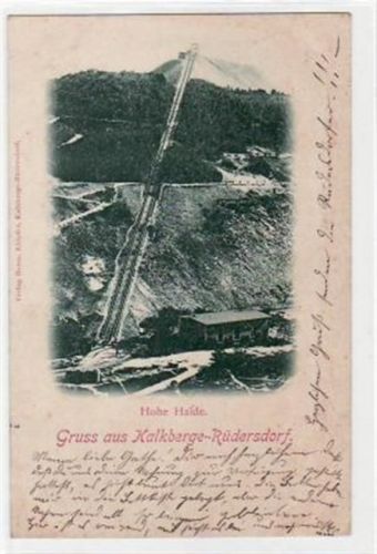 LithographieGruß aus Kalkberge-Rüdersdorf. Abgebildet ist die Hohe Halde. Postalisch gelaufen 1899. Die Karte ist leicht stockfleckig, sonst gut erhalten.