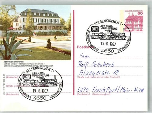 Gelsenkirchen 1987 Schloss Berge Sonderstempel 140 Jahre Köln-Mindener Eisenbahn