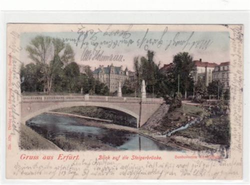 Erfurt Gruss aus Erfurt mit Blick auf die Steigerbrücke gelaufen 1902 kleiner Knick oben links und rechts, sonst gut erhalten.