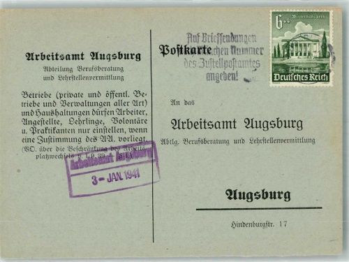 86150 W8900 Augsburg , Bay - Arbeitsamt Berufsberatung