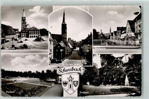 Schwabach Schwimmbad Stadtpark Springbrunnen Bachstraße Marktplatz Stadtwappen