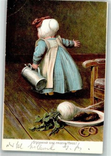 1904 Kleines Mädchen geht neues Mass Bier holen Brezel Radi Humor Bayern Verlag Zieher, Ottmar Adelskorrespondenz