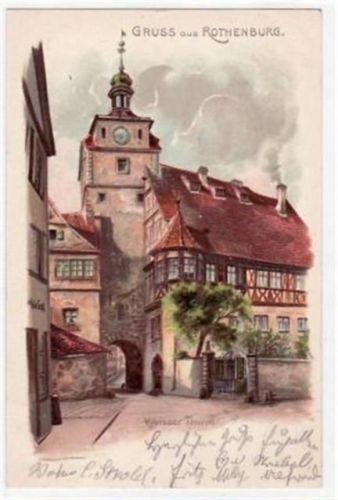 Rothenburg Lithographie. Gruß aus Rothenburg o./T. Partie Weissen Thurm gelaufen 1899. Top Erhaltung.