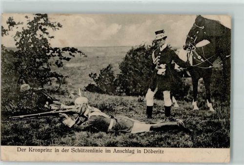 Döberitz 1913 der Kronprinz in der Schützenlinie im Anschlag in Döberitz