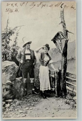 1903 Fec. Charles Scolik Wien Jägerliebe Serie Nr. 747 Trachten AK