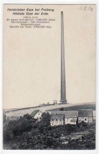 Halsbrücke Freiberg mit Halsbrücker Esse, höchste Esse der Erde. ungelaufen handschriftliches Datum von 1924. Gute Erhaltung.