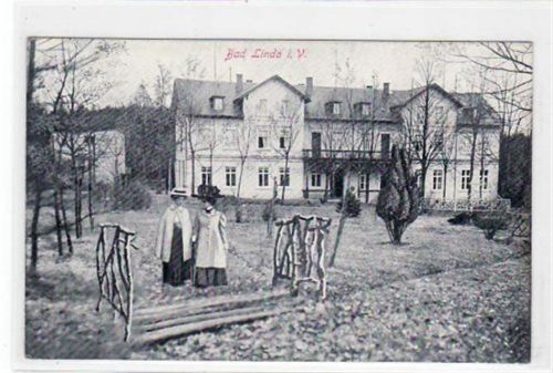 Bad Linda bei Zeulenroda mit Gartenpartie ungelaufen Rückseite, leicht stockfleckig, sonst gut erhalten.