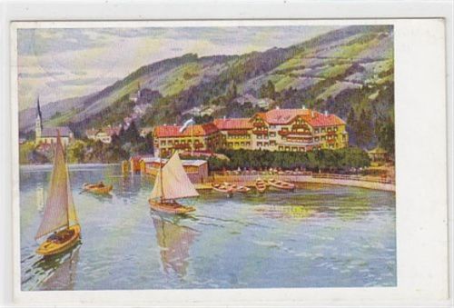 Künstlerkarte Schliersee. Hotel Schlierseer Hof und Segelboote gelaufen als Feldpsost am 13.08.1941. Gute Erhaltung.