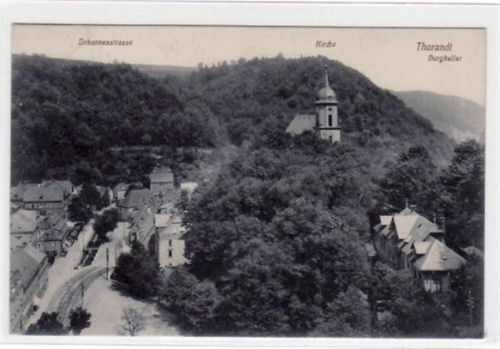 Tharandt mit Johannesstrasse, Kirche u. Burgkeller gelaufen von 1912. Gute Erhaltung.