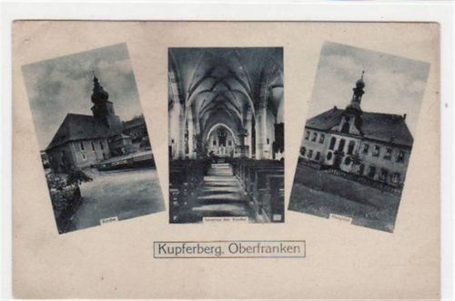 Kupferberg mit Kirche und Hospital gelaufen von 1924 kleiner Knick oben links, sonst gut erhalten